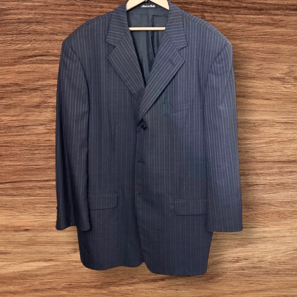 Pal Zileri Men’s Made in Italy Navy Blue Pinstripe Wool Sport Coat Blazer ~ 48L